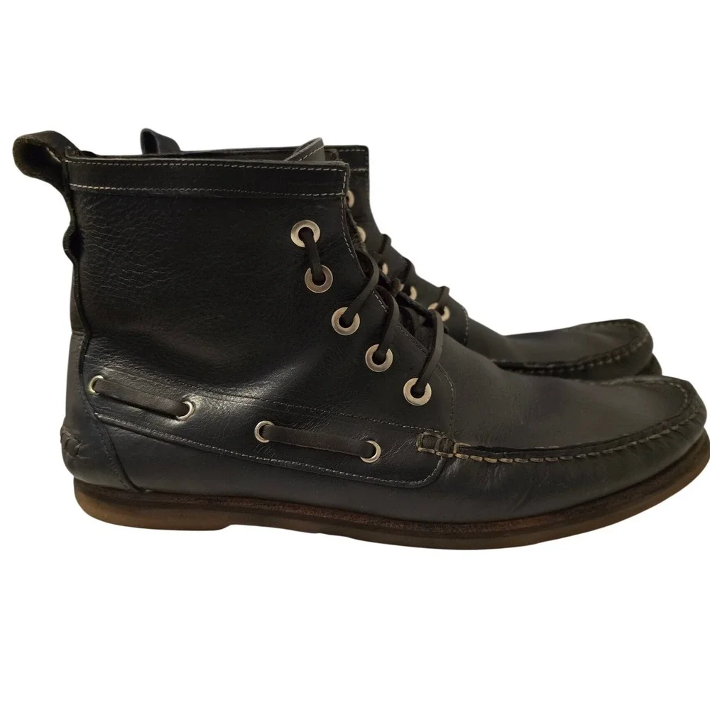 Vintage Hand Sewn Moccasin Boots Mens Black Leather‎ Made in Portugal Gum Soles